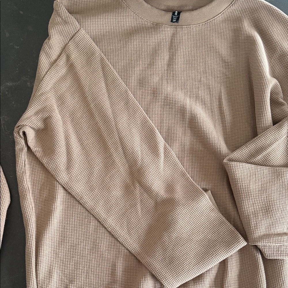 Set Waffle Knit Crewneck & Waffle Knit Pants in Beige